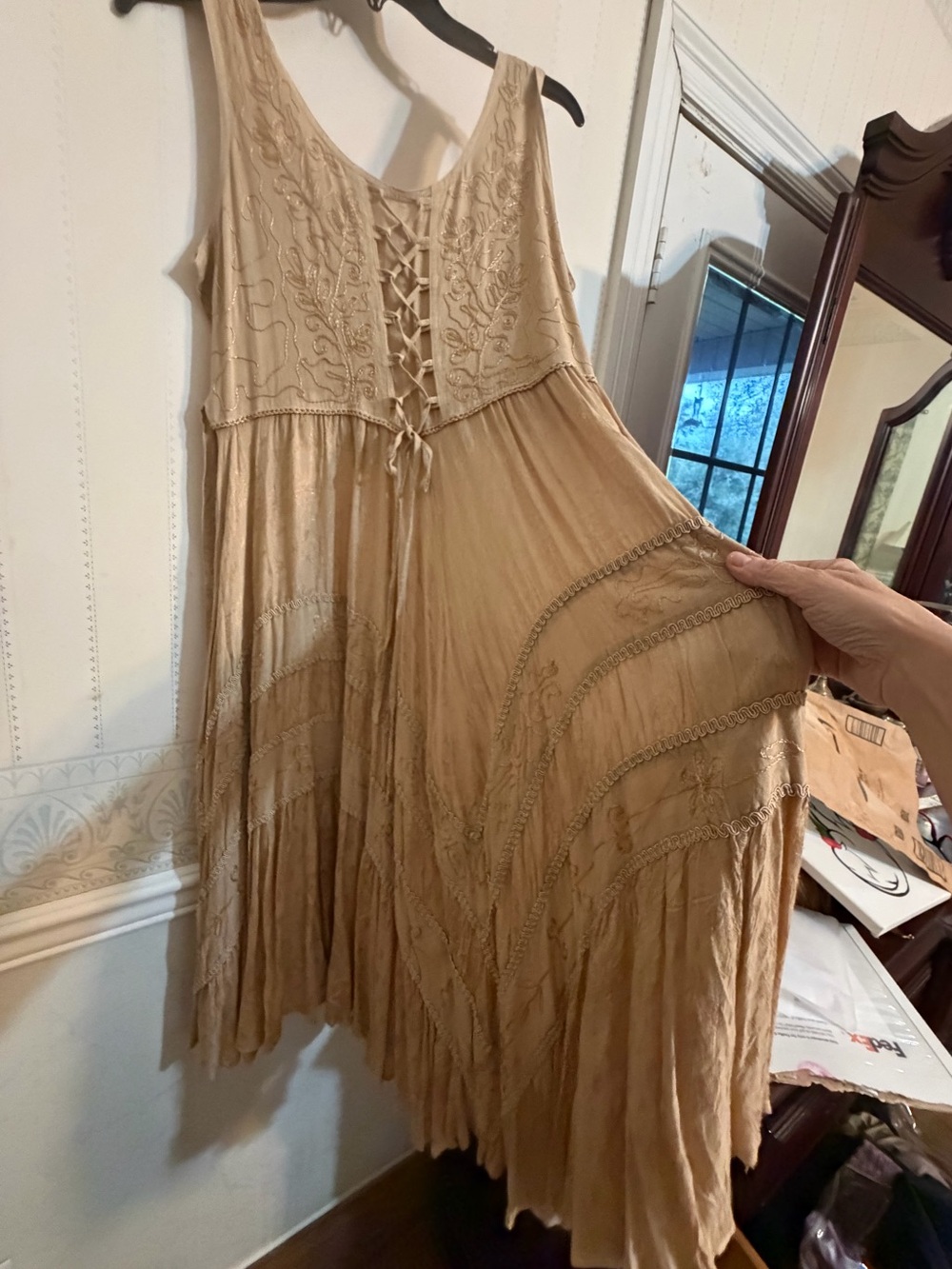 Scully Honey Creek Beige Boho Lace-Up Maxi Dress